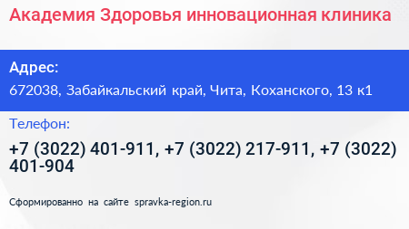 Академия Здоровья инновационная клиника - визитка