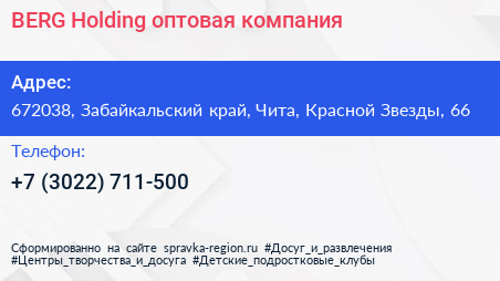 BERG Holding оптовая компания - визитка