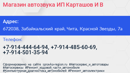 Магазин автозвука ИП Карташов И В  - визитка