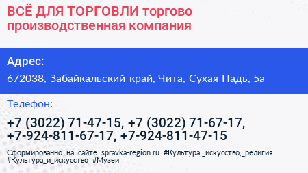 ВСЁ ДЛЯ ТОРГОВЛИ торгово производственная компания - визитка