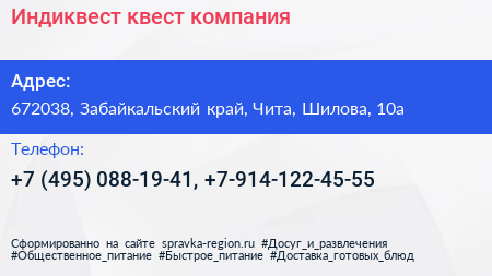 Индиквест квест компания - визитка