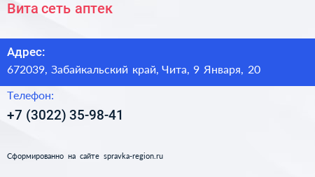 Вита сеть аптек - визитка