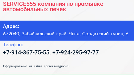 SERVICE555 компания по промывке автомобильных печек - визитка