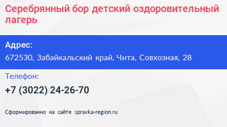 Серебрянный бор детский оздоровительный лагерь - визитка