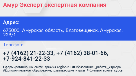 Амур Эксперт экспертная компания - визитка