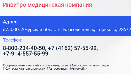 Инвитро медицинская компания - визитка