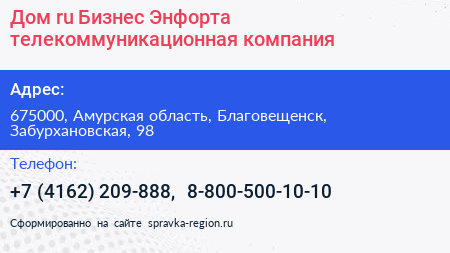 Дом ru Бизнес Энфорта телекоммуникационная компания - визитка