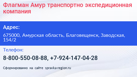 Флагман Амур транспортно экспедиционная компания - визитка
