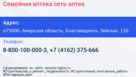 Семейная аптека сеть аптек - визитка