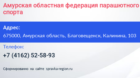 Амурская областная федерация парашютного спорта - визитка