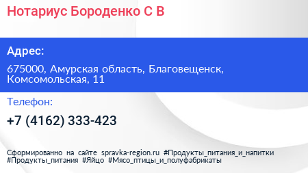 Нотариус Бороденко С В  - визитка