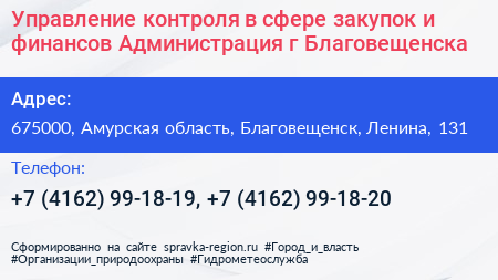 Управление контроля в сфере закупок и финансов Администрация г Благовещенска - визитка