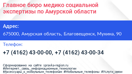 Главное бюро медико социальной экспертизы по Амурской области - визитка