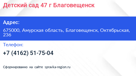 Детский сад 47 г Благовещенск - визитка