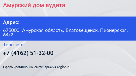 Амурский дом аудита - визитка