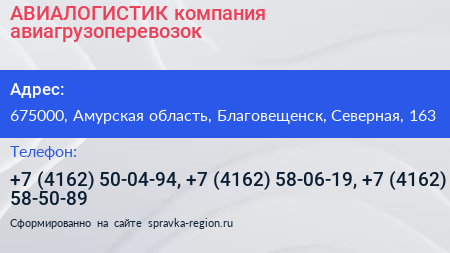 АВИАЛОГИСТИК компания авиагрузоперевозок - визитка