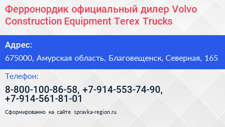 Ферронордик официальный дилер Volvo Construction Equipment Terex Trucks - визитка