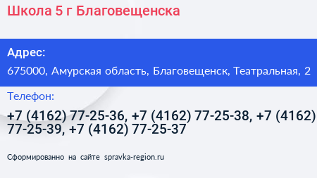 Школа 5 г Благовещенска - визитка