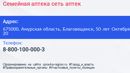 Семейная аптека сеть аптек - визитка