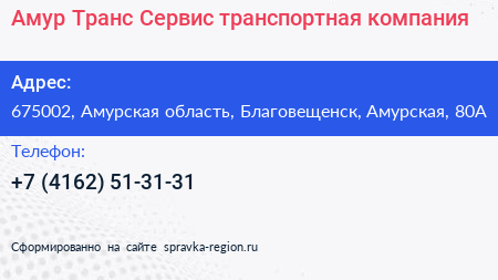 Амур Транс Сервис транспортная компания - визитка