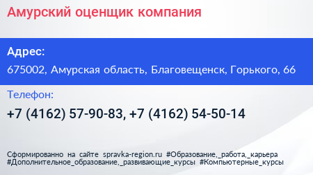 Амурский оценщик компания - визитка