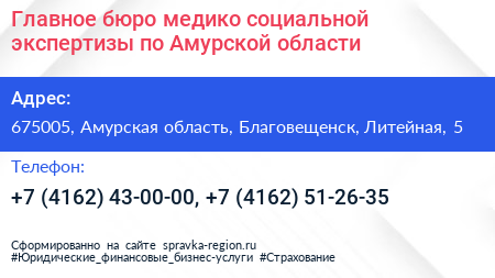 Главное бюро медико социальной экспертизы по Амурской области - визитка