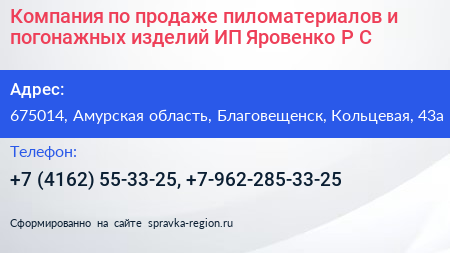 Нажмите, чтобы скачать визитку Компания по продаже пиломатериалов и погонажных изделий ИП Яровенко Р С - визитка