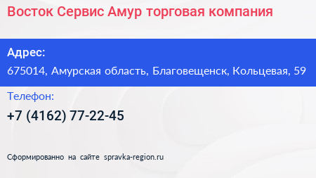 Восток Сервис Амур торговая компания - визитка