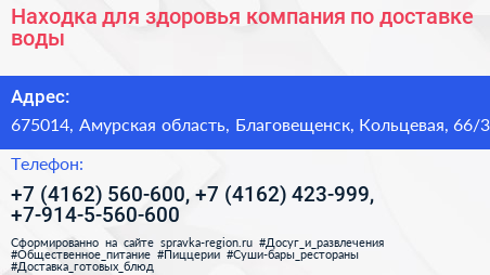 Находка для здоровья компания по доставке воды - визитка