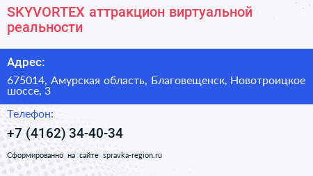 SKYVORTEX аттракцион виртуальной реальности - визитка
