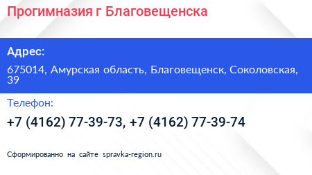Прогимназия г Благовещенска - визитка