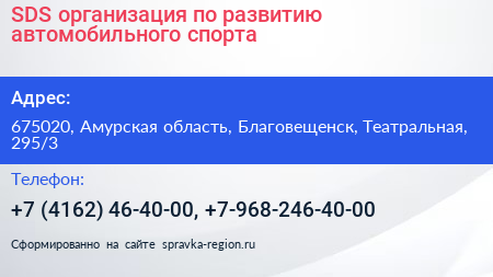 SDS организация по развитию автомобильного спорта - визитка