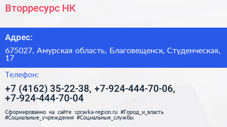 Вторресурс НК - визитка