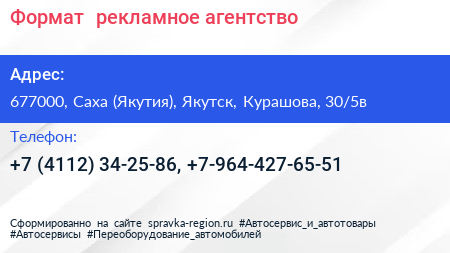 Формат+ рекламное агентство - визитка