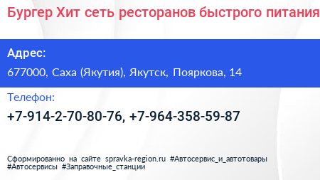 Бургер Хит сеть ресторанов быстрого питания - визитка
