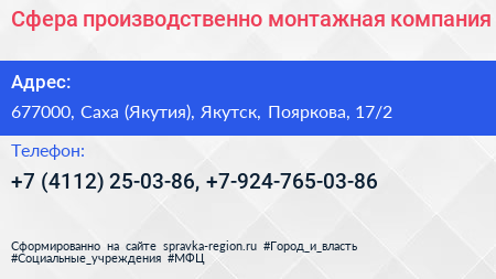 Сфера производственно монтажная компания - визитка