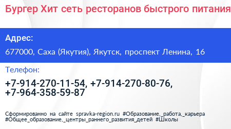 Бургер Хит сеть ресторанов быстрого питания - визитка