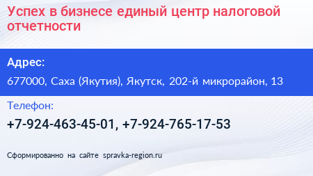 Успех в бизнесе единый центр налоговой отчетности - визитка