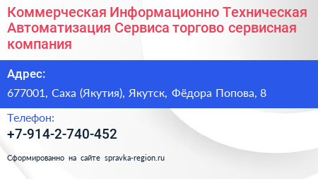 Коммерческая Информационно Техническая Автоматизация Сервиса торгово сервисная компания - визитка