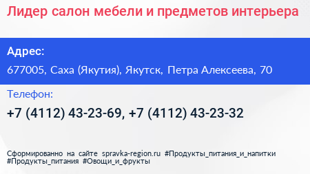 Лидер салон мебели и предметов интерьера - визитка