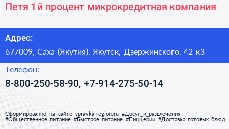 Петя 1 й процент микрокредитная компания - визитка