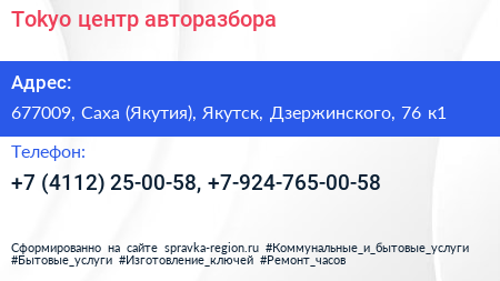 Tokyo центр авторазбора - визитка