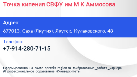 Точка кипения СВФУ им М К Аммосова - визитка