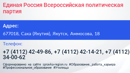 Единая Россия Всероссийская политическая партия - визитка