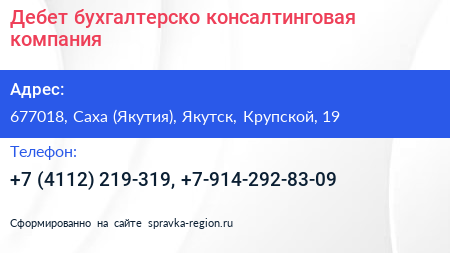Дебет бухгалтерско консалтинговая компания - визитка