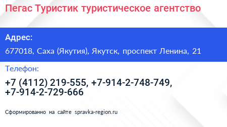 Пегас Туристик туристическое агентство - визитка