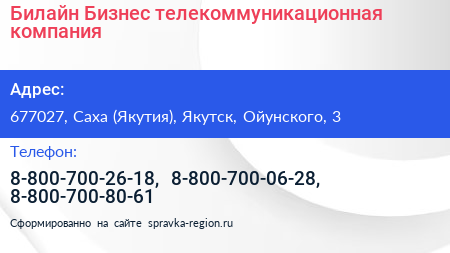 Билайн Бизнес телекоммуникационная компания - визитка