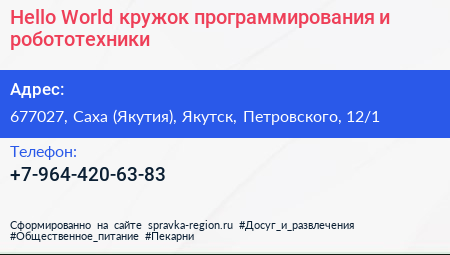 Hello World кружок программирования и робототехники - визитка