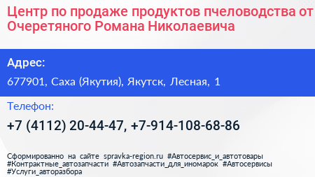 Центр по продаже продуктов пчеловодства от Очеретяного Романа Николаевича - визитка