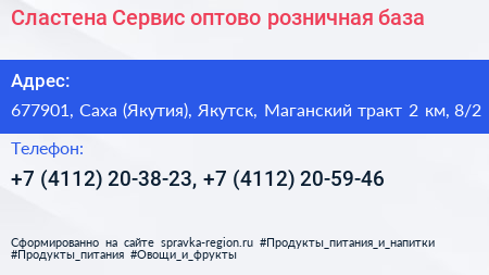 Сластена Сервис оптово розничная база - визитка